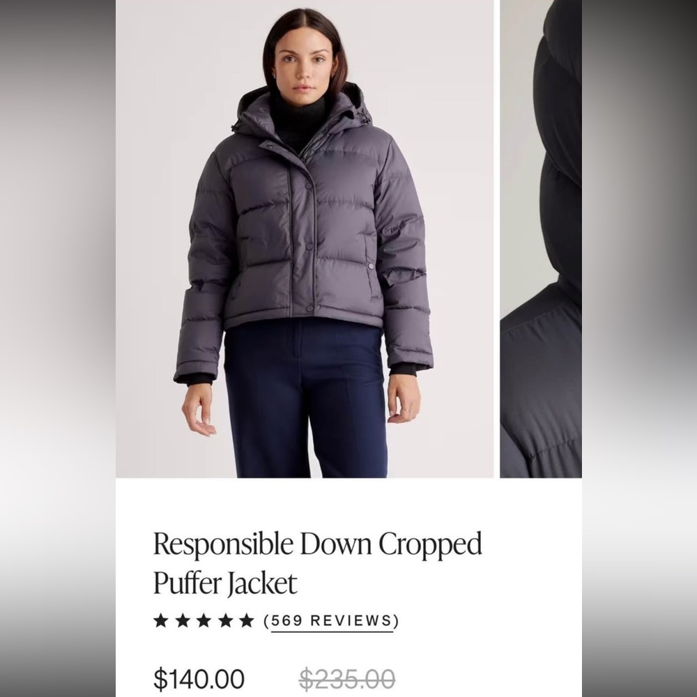Quince Gray Down Cropped Puffer Jacket